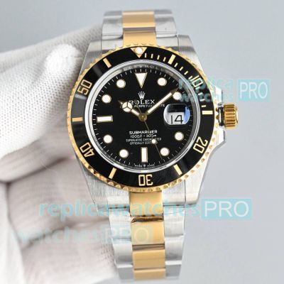 HP Factoty Luxury Clone Rolex Submariner Two-tone Black Face Watch Swiss 3235 Movement 